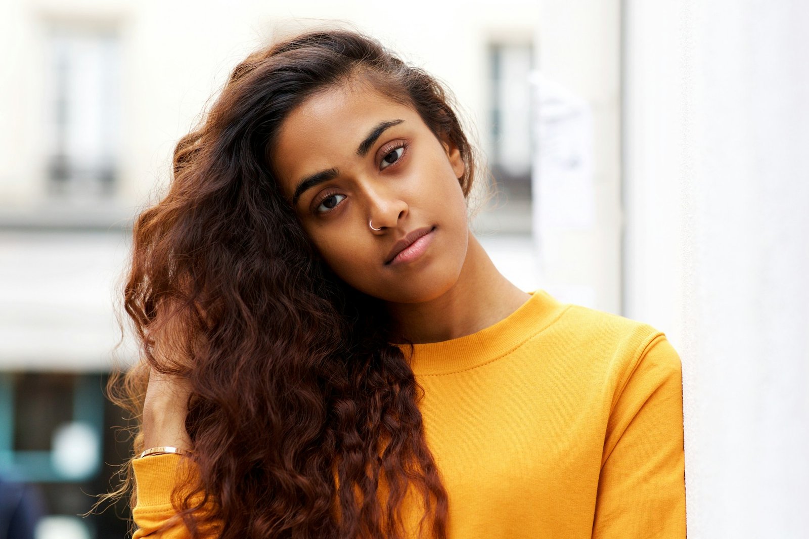 Close up beautiful young indian woman with long hair